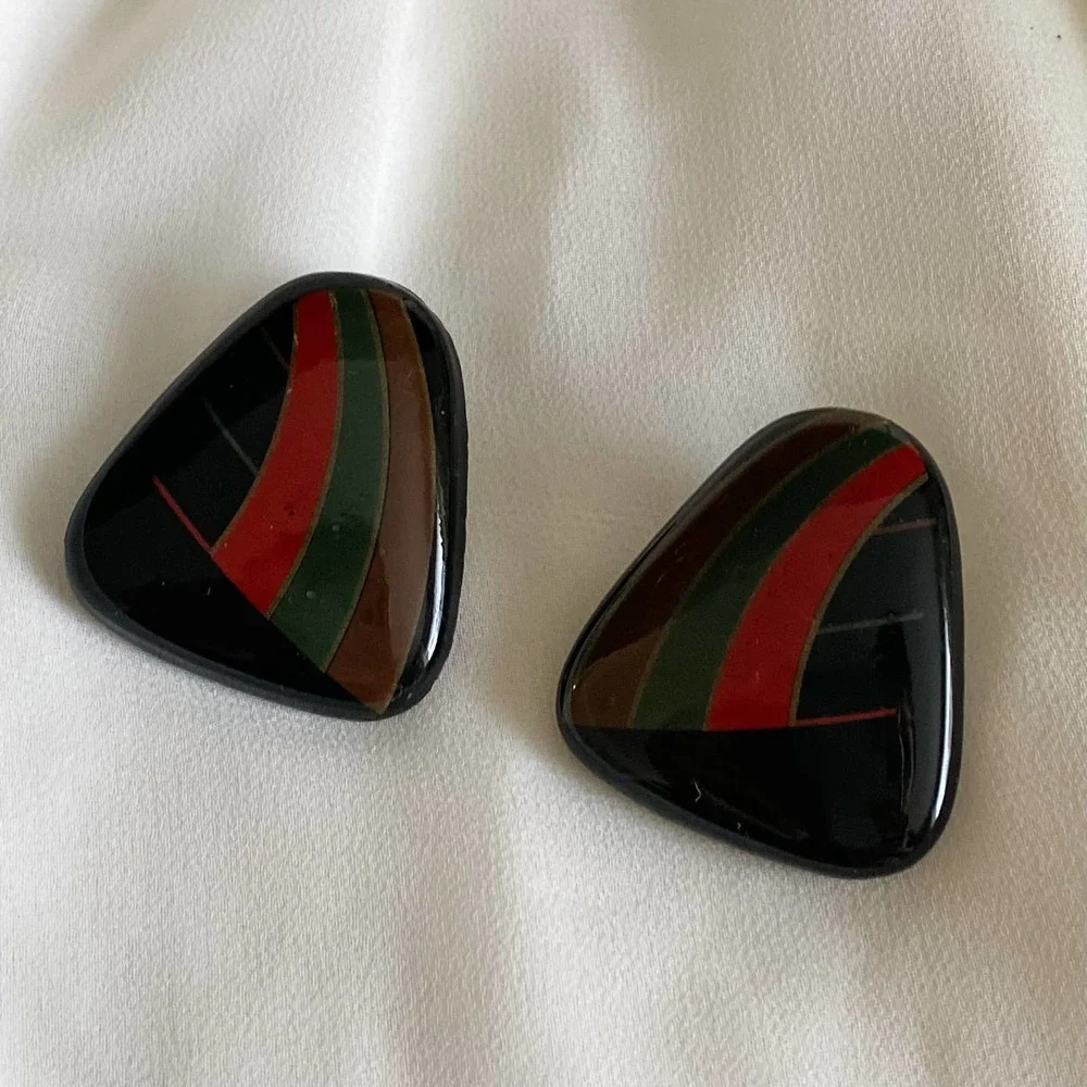 VTG Chunky Black Geometric Earrings